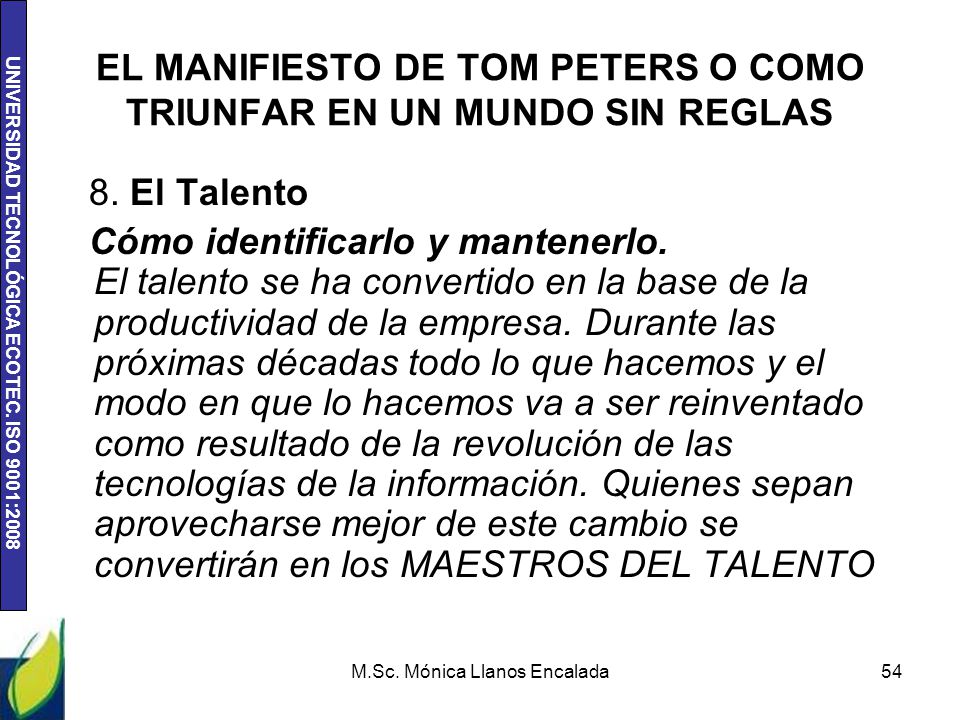EL MANIFIESTO DE TOM PETERS O COMO TRIUNFAR EN UN MUNDO SIN REGLAS