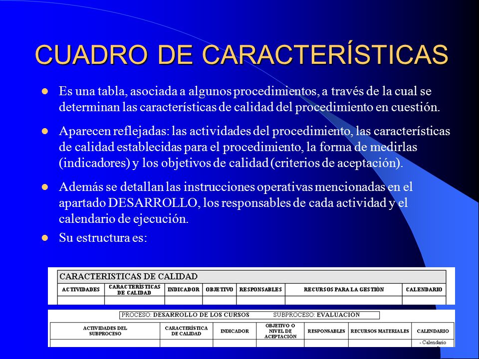CUADRO DE CARACTERÍSTICAS