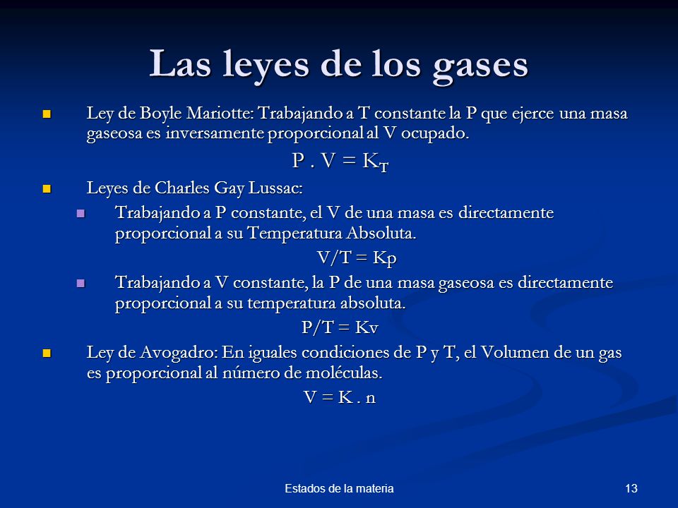 Las leyes de los gases P . V = KT