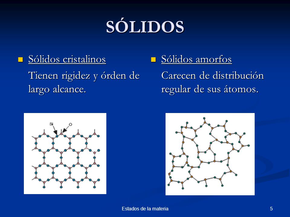 SÓLIDOS Sólidos cristalinos Tienen rigidez y órden de largo alcance.