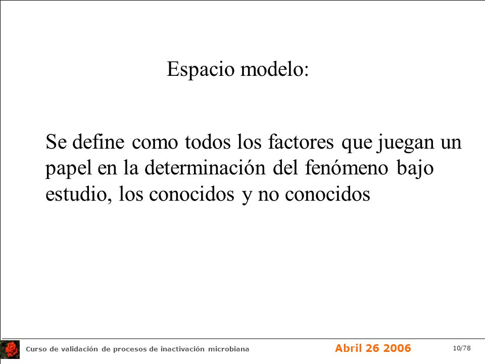 Espacio modelo: Se define como todos los factores que juegan un. papel en la determinación del fenómeno bajo.