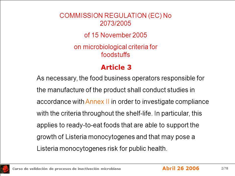 COMMISSION REGULATION (EC) No 2073/2005 of 15 November 2005