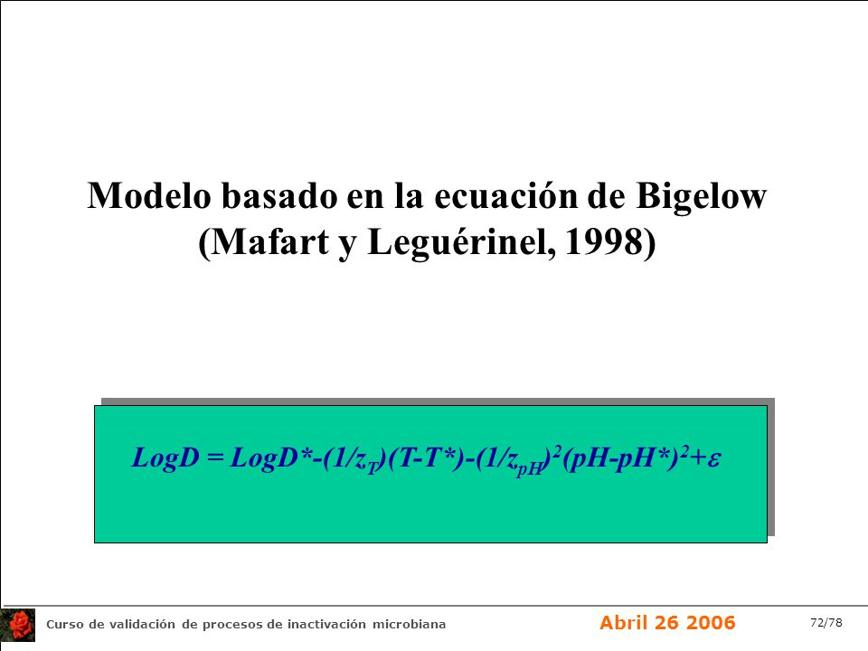 Modelo basado en la ecuación de Bigelow (Mafart y Leguérinel, 1998)
