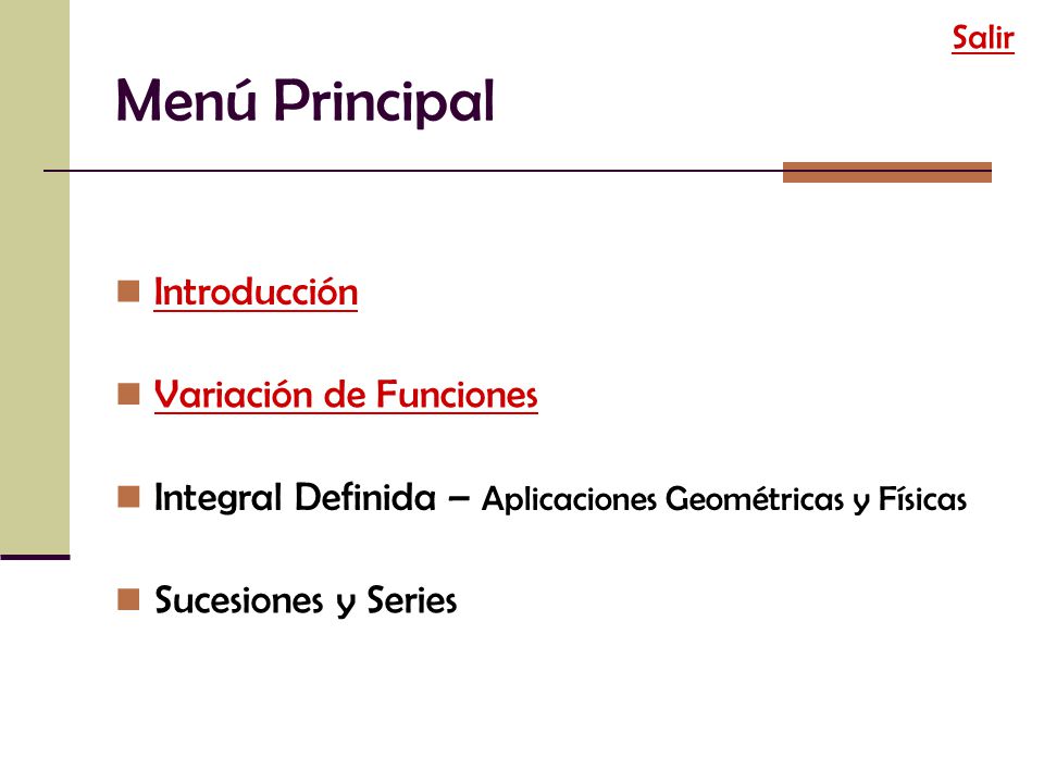 Menú Principal Introducción Variación de Funciones