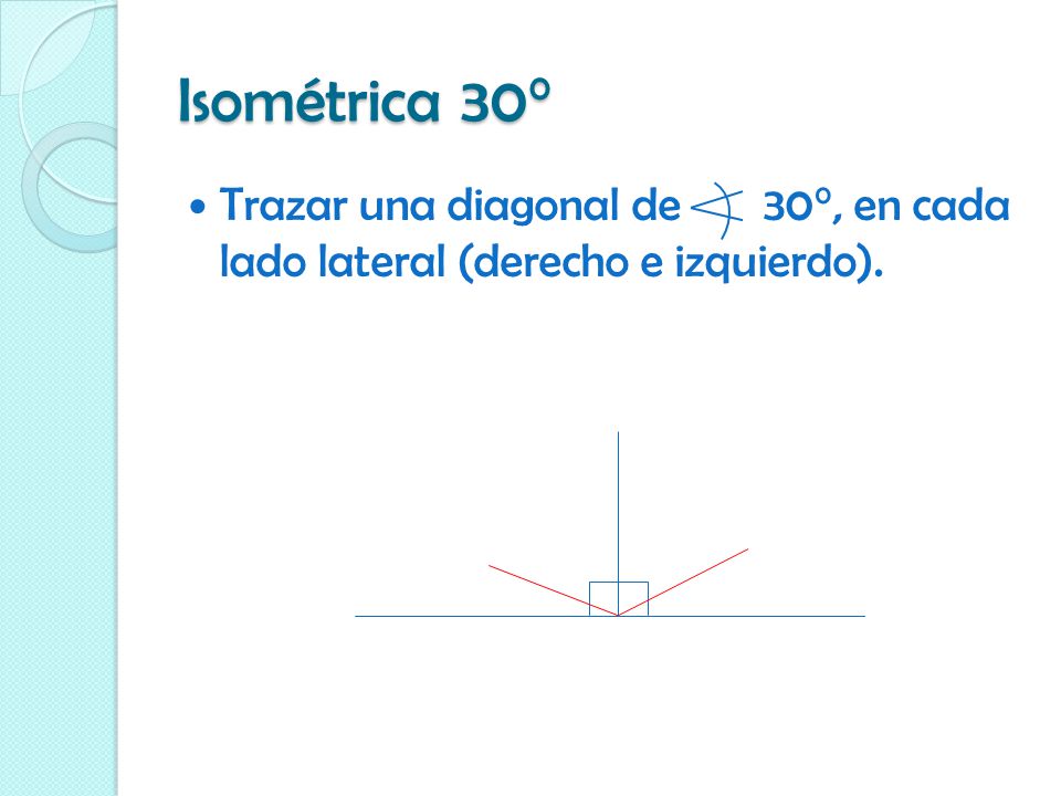 Isométrica 30° Trazar una diagonal de 30°, en cada lado lateral (derecho e izquierdo).