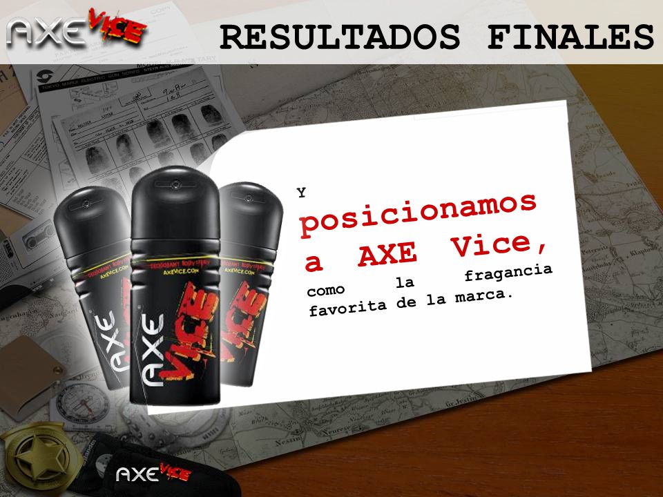 RESULTADOS FINALES Y posicionamos a AXE Vice, como la fragancia favorita de la marca.