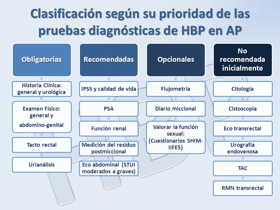 Clasificación según su prioridad de las pruebas diagnósticas de HBP en AP