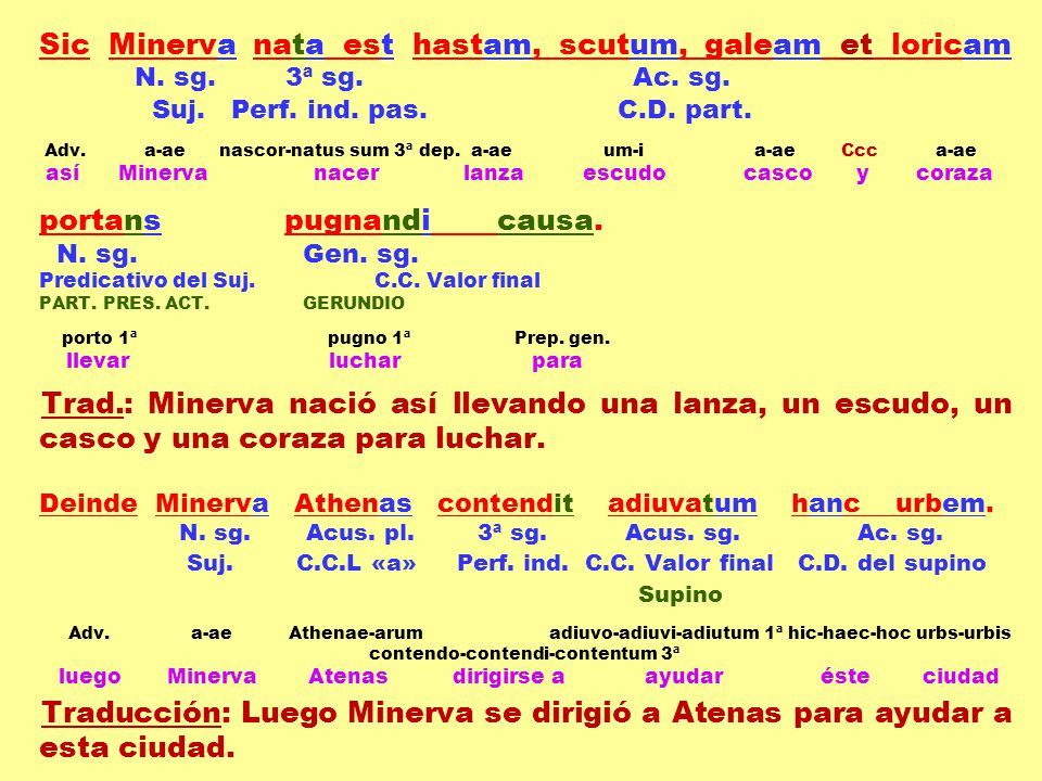 Sic Minerva nata est hastam, scutum, galeam et loricam