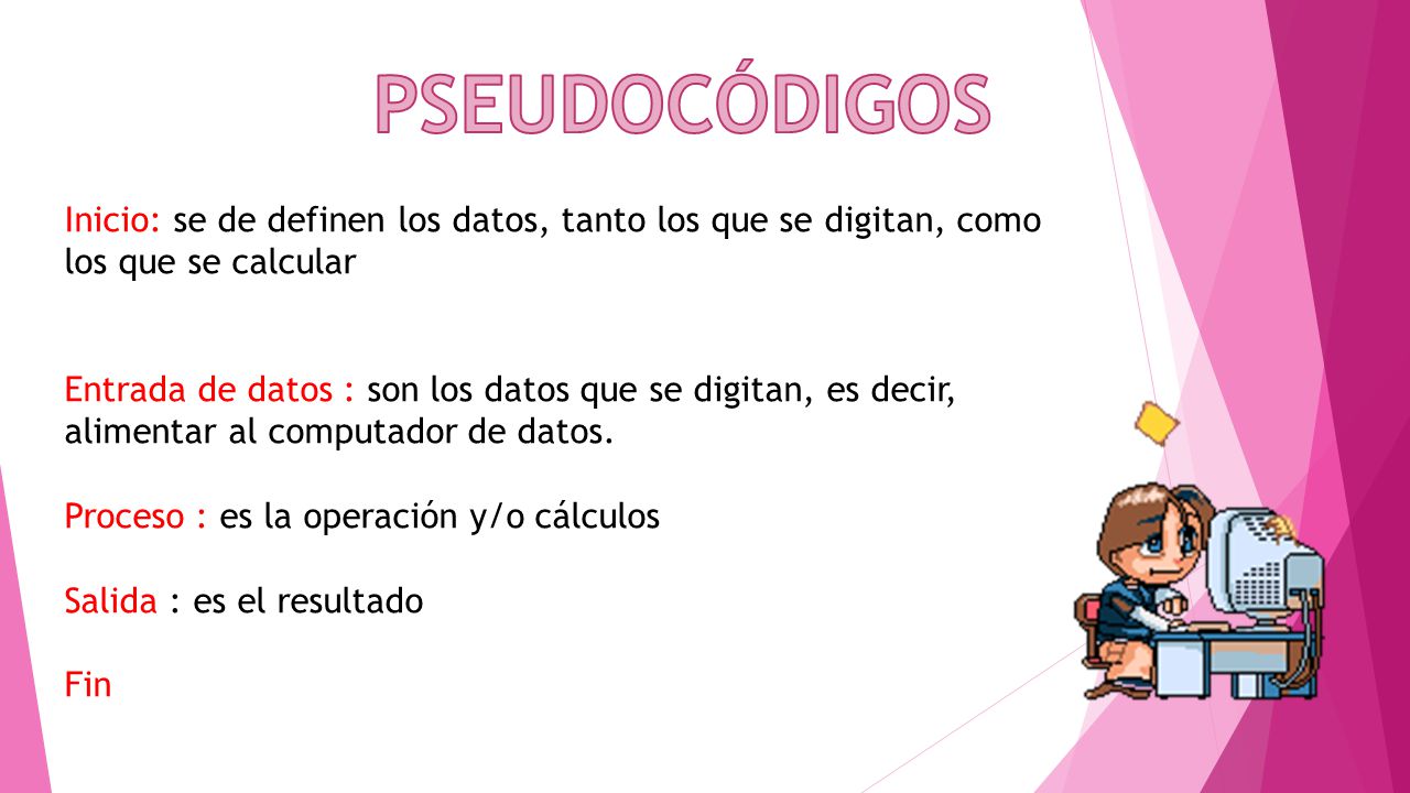 PSEUDOCÓDIGOS Inicio: se de definen los datos, tanto los que se digitan, como los que se calcular.
