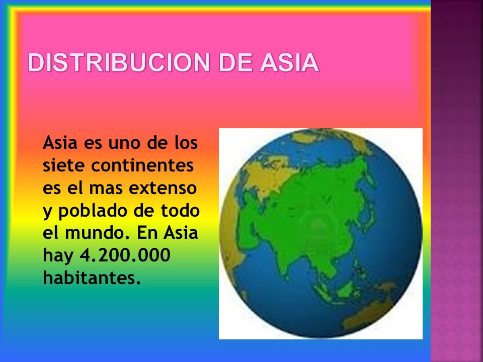 DISTRIBUCION DE ASIA Asia es uno de los siete continentes