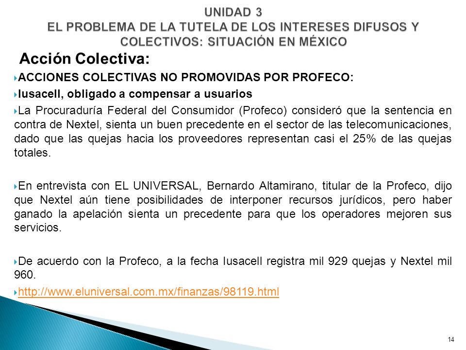 UNIDAD 3 EL PROBLEMA DE LA TUTELA DE LOS INTERESES DIFUSOS Y COLECTIVOS: SITUACIÓN EN MÉXICO