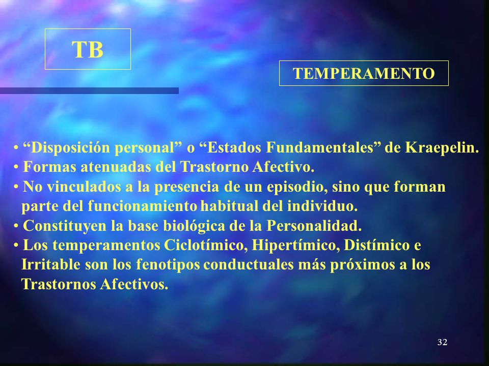 TB TEMPERAMENTO. Disposición personal o Estados Fundamentales de Kraepelin. Formas atenuadas del Trastorno Afectivo.
