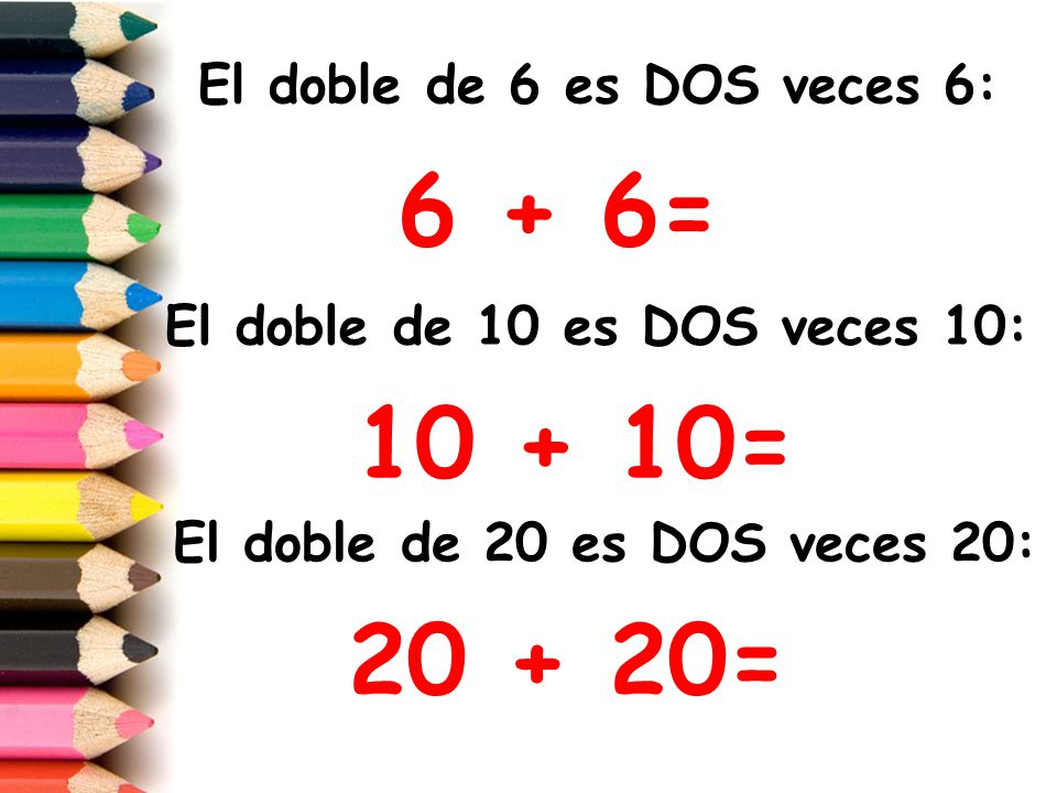 6 + 6= = = El doble de 6 es DOS veces 6: