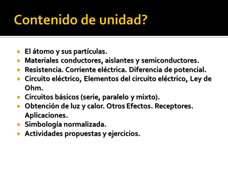 Contenido de unidad El átomo y sus partículas.