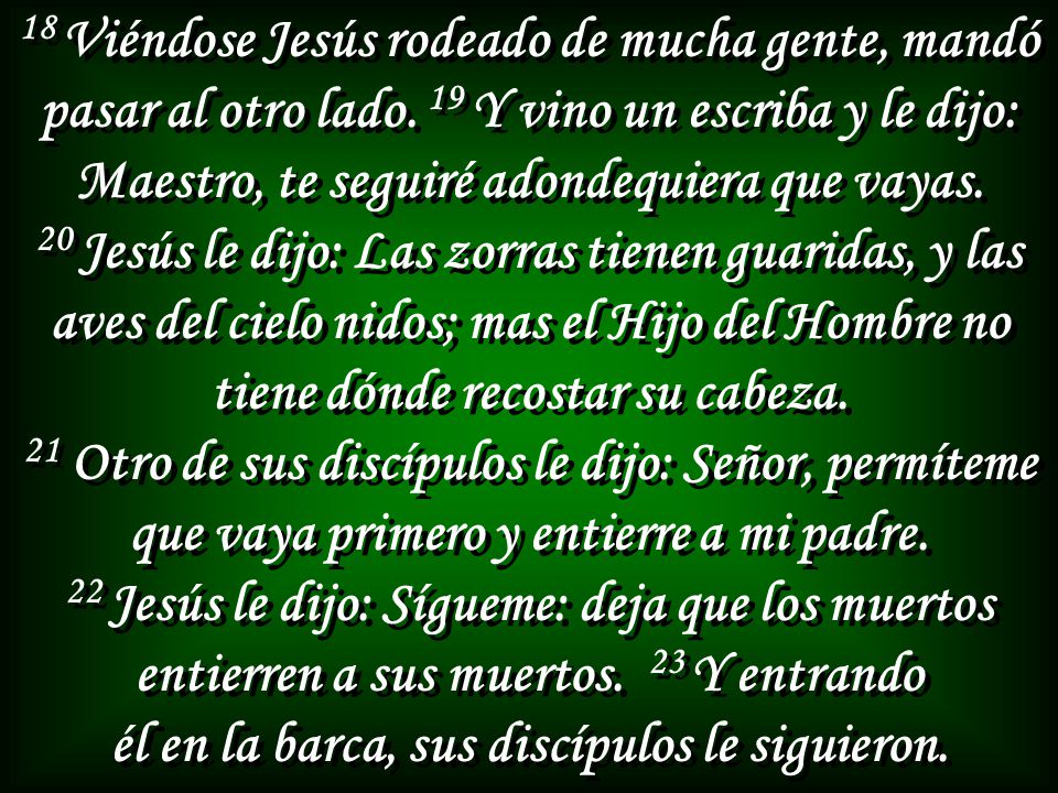 18 Viéndose Jesús rodeado de mucha gente, mandó pasar al otro lado