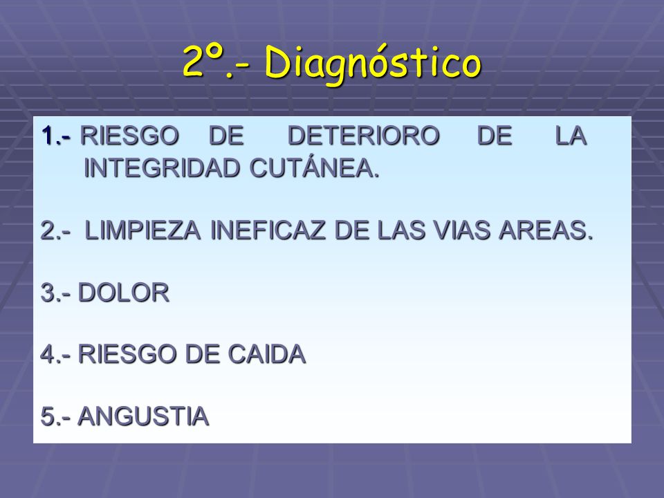 2º.- Diagnóstico 1.- RIESGO DE DETERIORO DE LA INTEGRIDAD CUTÁNEA.