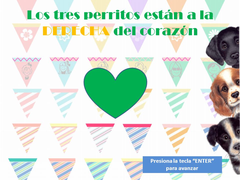 Los tres perritos están a la DERECHA del corazón