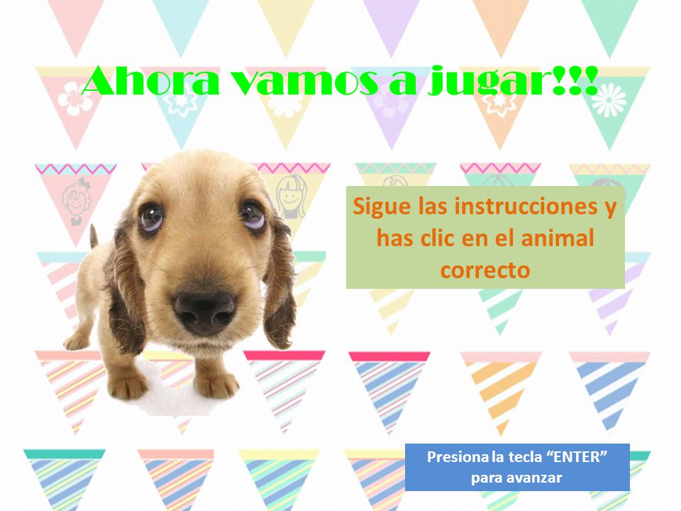 Ahora vamos a jugar!!. Sigue las instrucciones y has clic en el animal correcto.