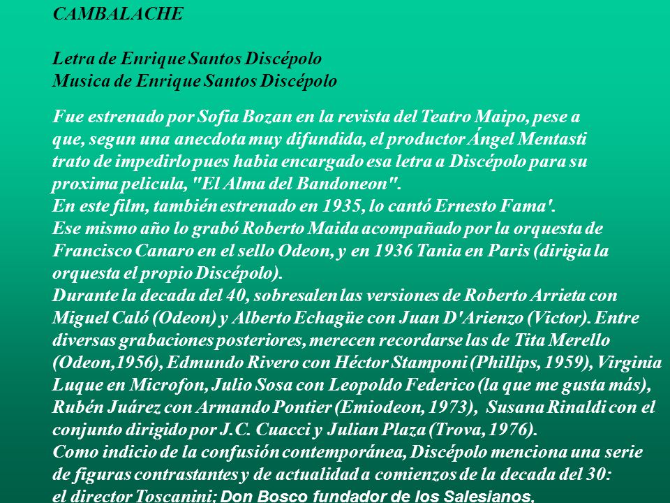 Letra de Enrique Santos Discépolo Musica de Enrique Santos Discépolo