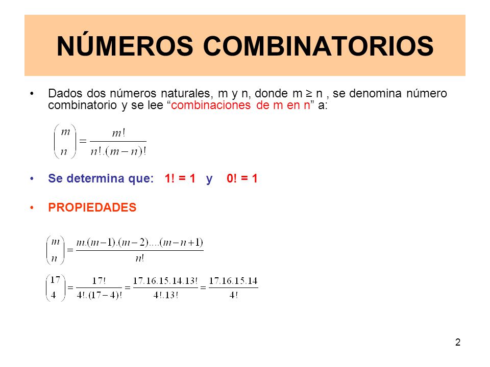 NÚMEROS COMBINATORIOS