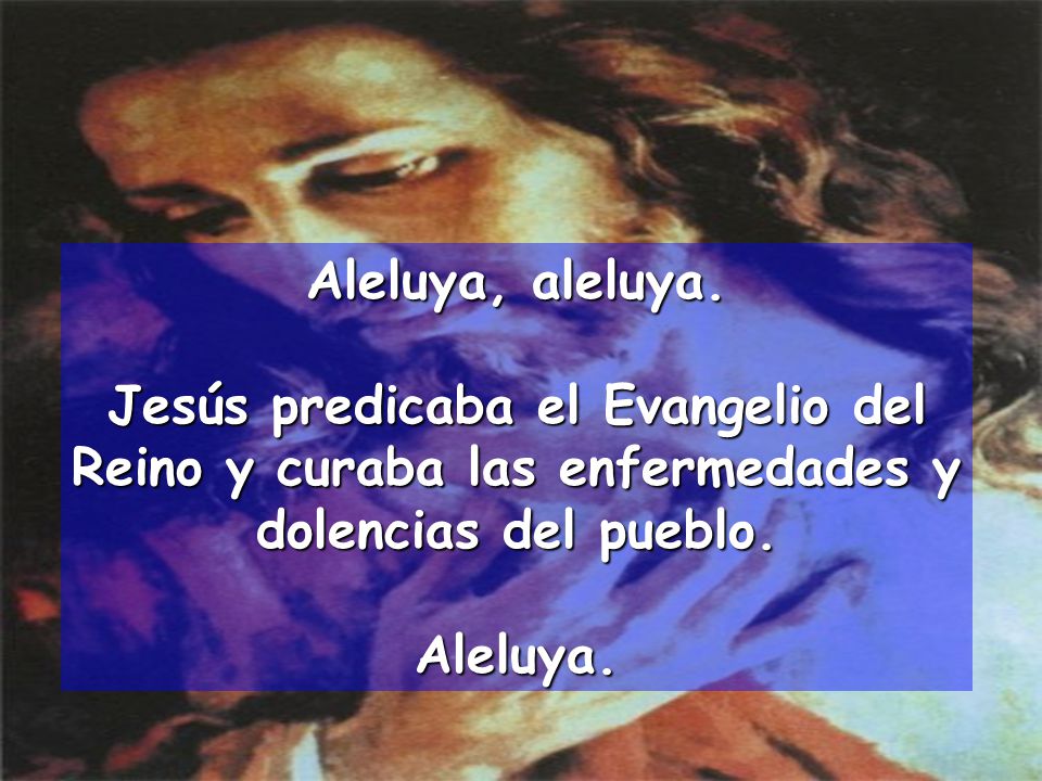 Aleluya, aleluya. Jesús predicaba el Evangelio del Reino y curaba las enfermedades y dolencias del pueblo.