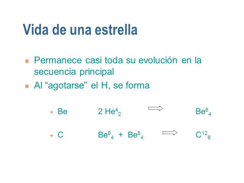 Vida de una estrella Permanece casi toda su evolución en la secuencia principal. Al agotarse el H, se forma.