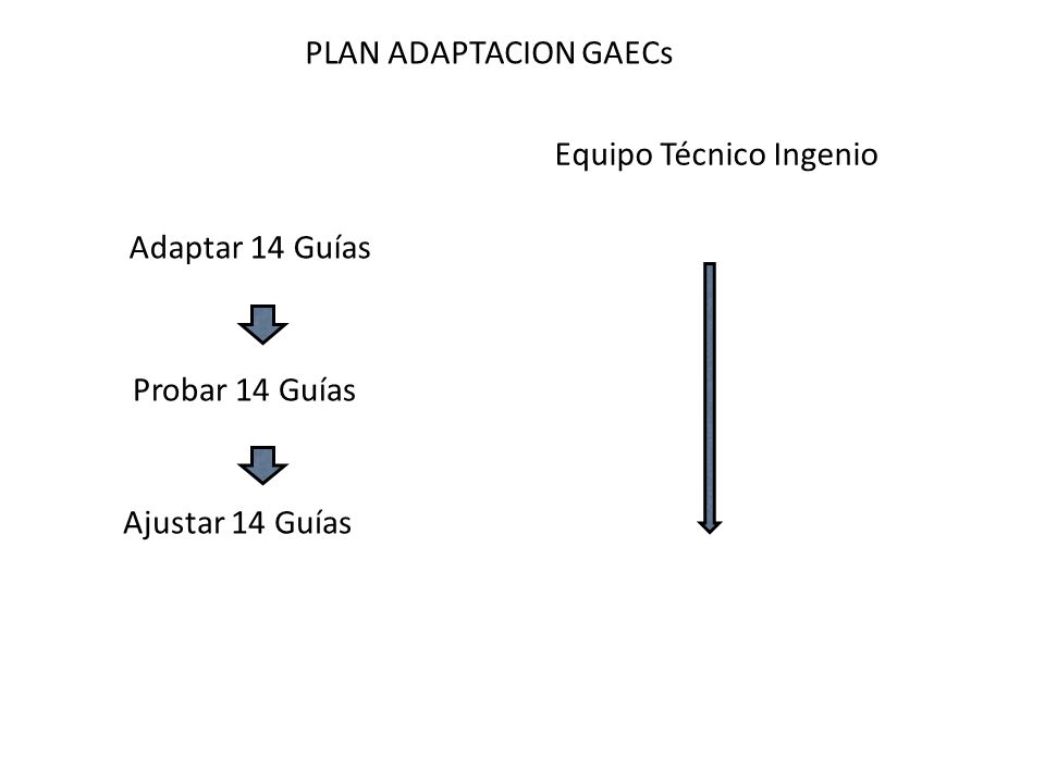 PLAN ADAPTACION GAECs Equipo Técnico Ingenio Adaptar 14 Guías Probar 14 Guías Ajustar 14 Guías