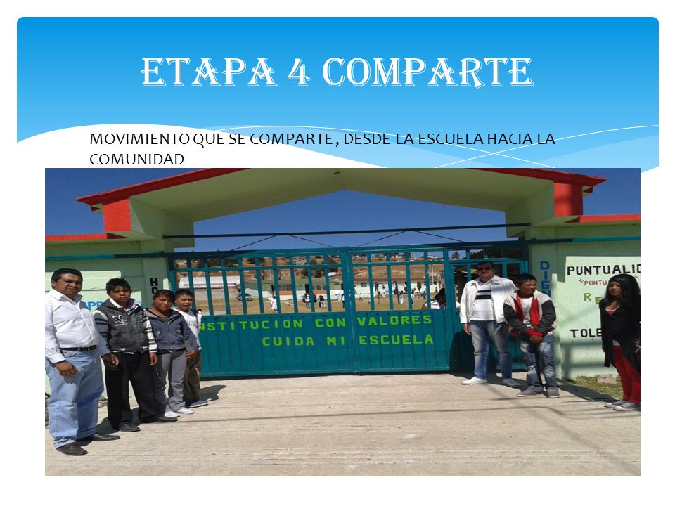 ETAPA 4 COMPARTE MOVIMIENTO QUE SE COMPARTE , DESDE LA ESCUELA HACIA LA COMUNIDAD