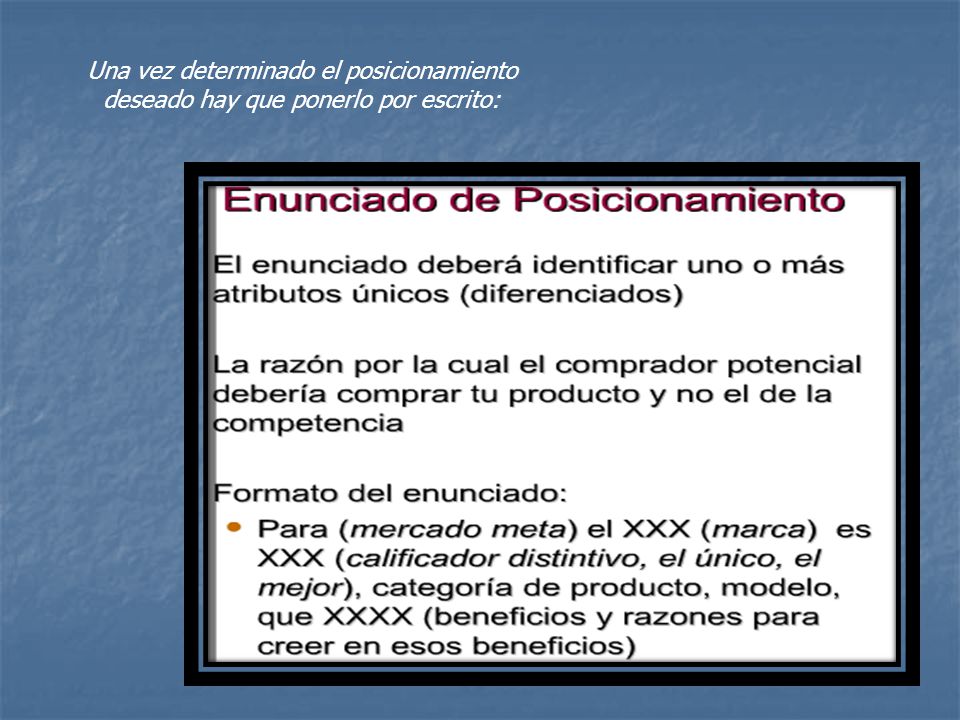 Una vez determinado el posicionamiento deseado hay que ponerlo por escrito:
