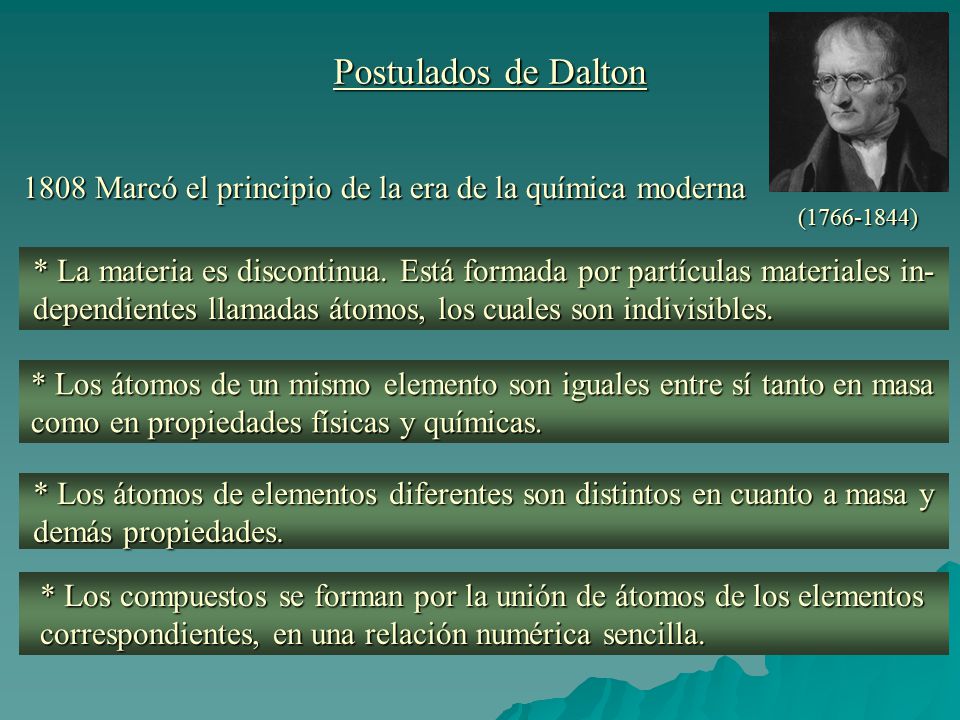 ( ) Postulados de Dalton Marcó el principio de la era de la química moderna.