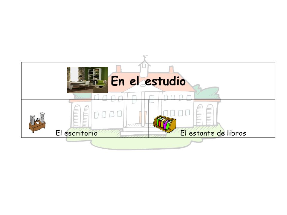 En el estudio El escritorio El estante de libros