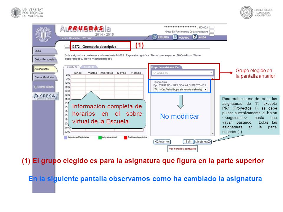 En la siguiente pantalla observamos como ha cambiado la asignatura