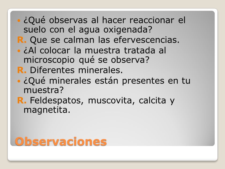 ¿Qué observas al hacer reaccionar el suelo con el agua oxigenada