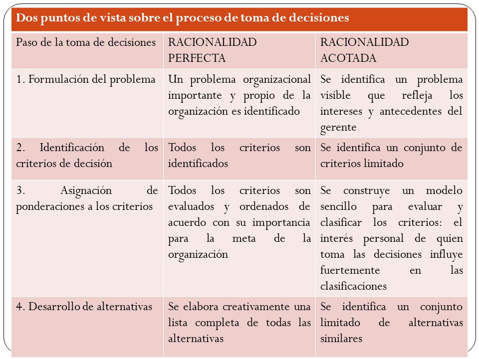 Dos puntos de vista sobre el proceso de toma de decisiones