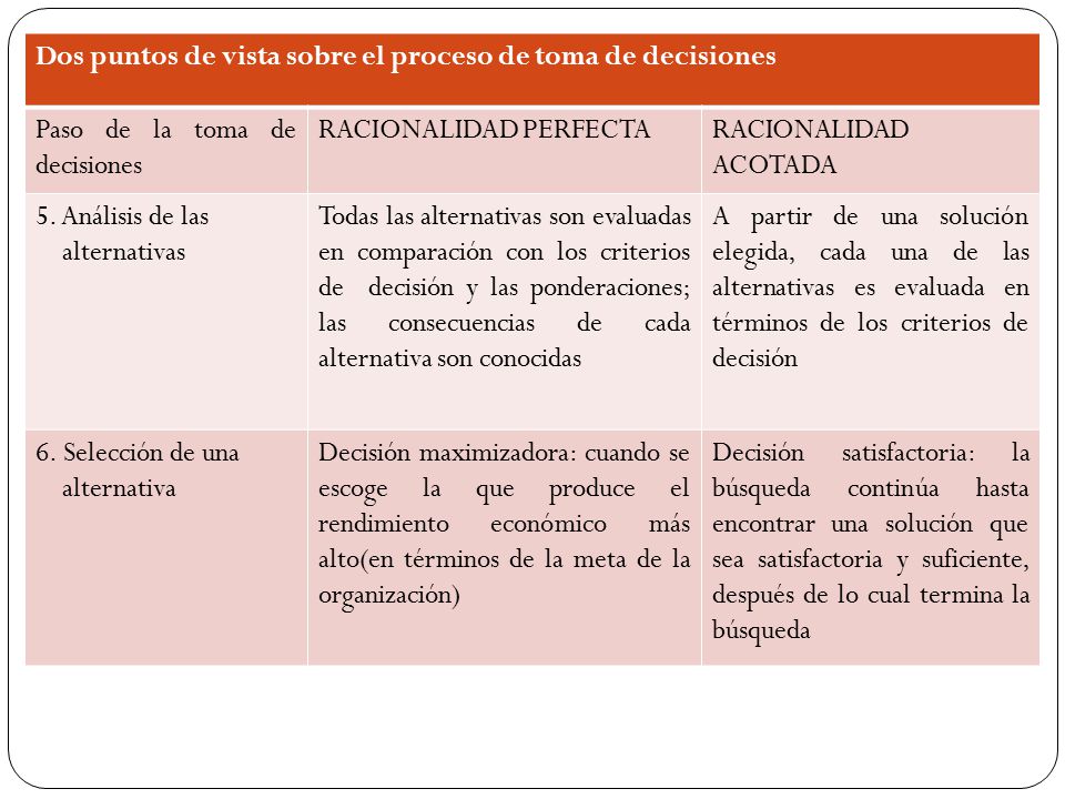 Dos puntos de vista sobre el proceso de toma de decisiones
