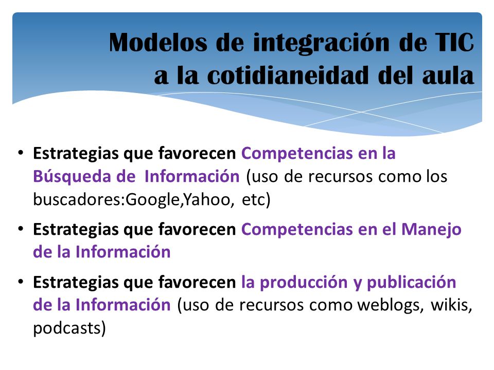 Modelos de integración de TIC a la cotidianeidad del aula