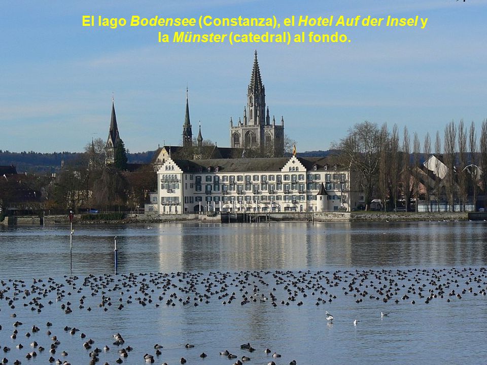 El lago Bodensee (Constanza), el Hotel Auf der Insel y la Münster (catedral) al fondo.