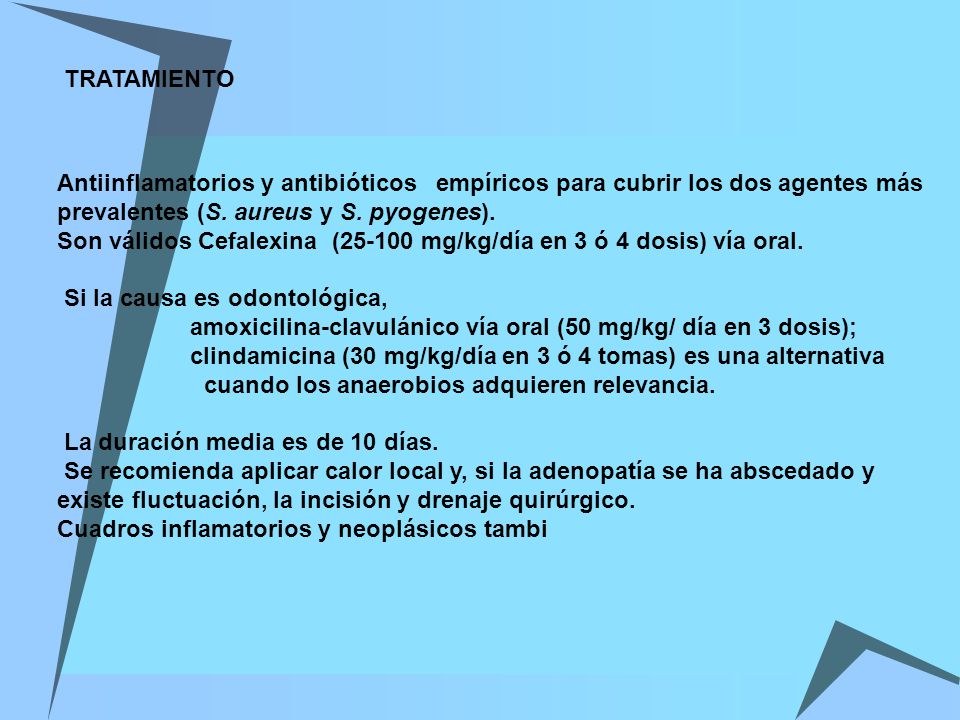 TRATAMIENTO Antiinflamatorios y antibióticos empíricos para cubrir los dos agentes más. prevalentes (S. aureus y S. pyogenes).