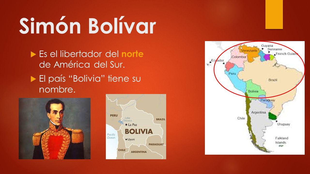 Simón Bolívar Es el libertador del norte de América del Sur.