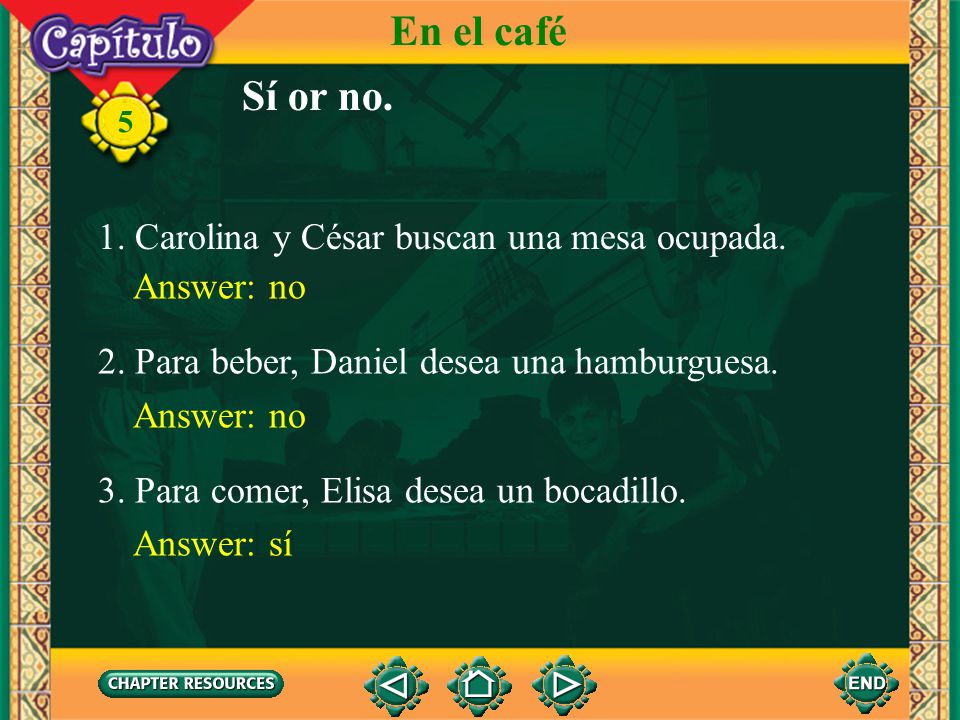 En el café Sí or no. 1. Carolina y César buscan una mesa ocupada.
