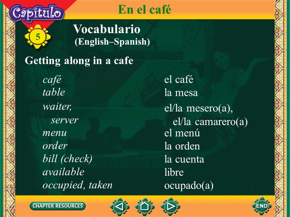 En el café Vocabulario Getting along in a cafe café el café table