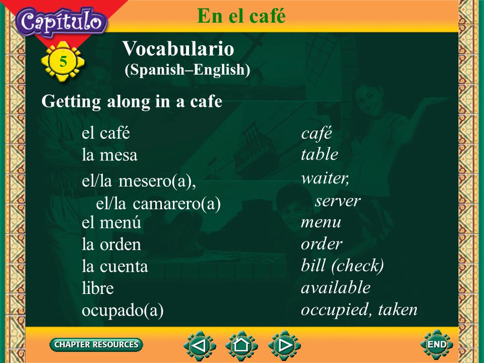 En el café Vocabulario Getting along in a cafe el café café la mesa