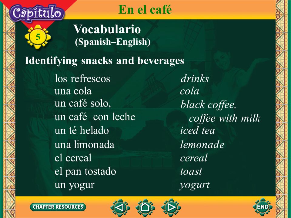 En el café Vocabulario Identifying snacks and beverages los refrescos
