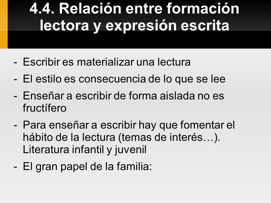 4.4. Relación entre formación lectora y expresión escrita