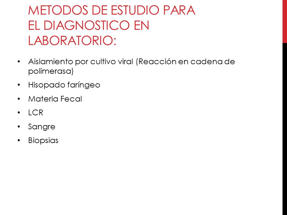 Metodos de estudio para el Diagnostico en laboratorio: