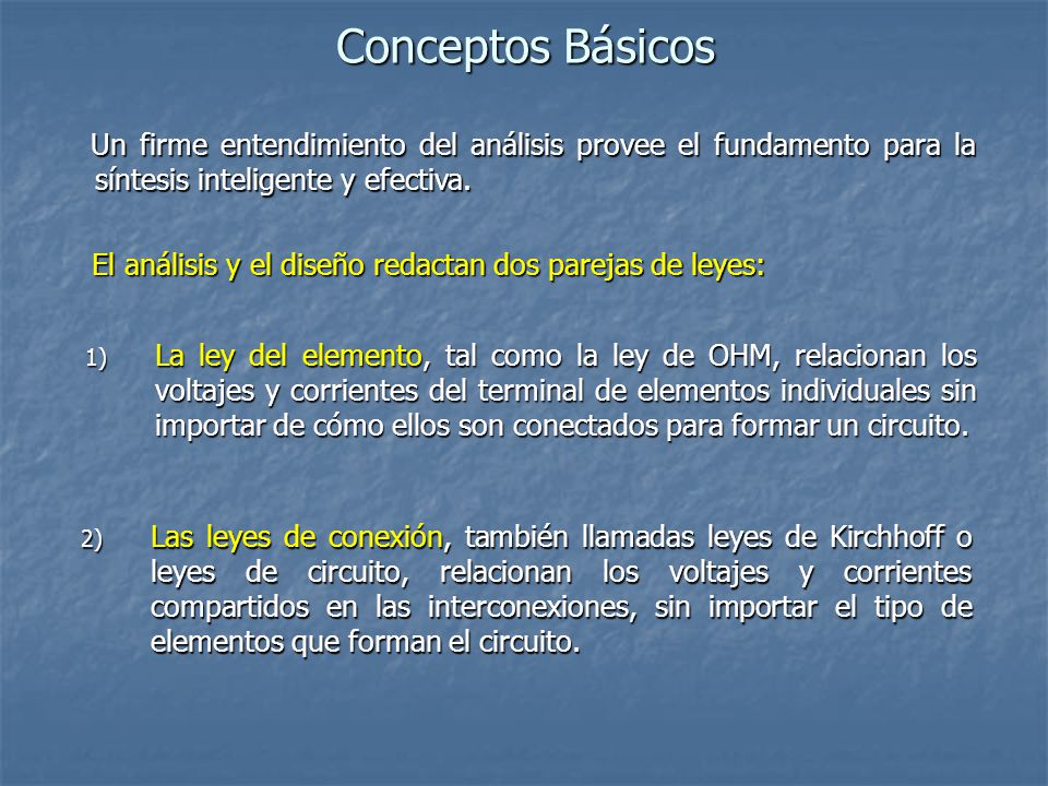 Conceptos Básicos Un firme entendimiento del análisis provee el fundamento para la síntesis inteligente y efectiva.