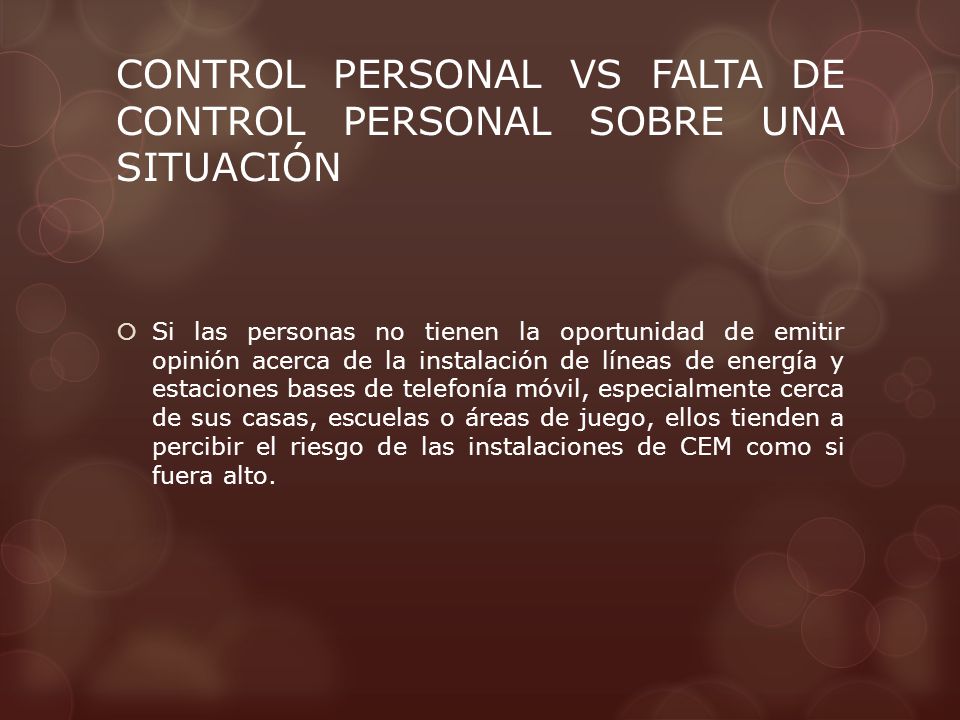 CONTROL PERSONAL VS FALTA DE CONTROL PERSONAL SOBRE UNA SITUACIÓN