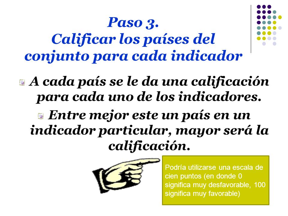 Paso 3. Calificar los países del conjunto para cada indicador