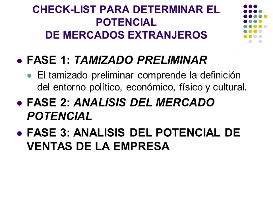 CHECK-LIST PARA DETERMINAR EL POTENCIAL DE MERCADOS EXTRANJEROS