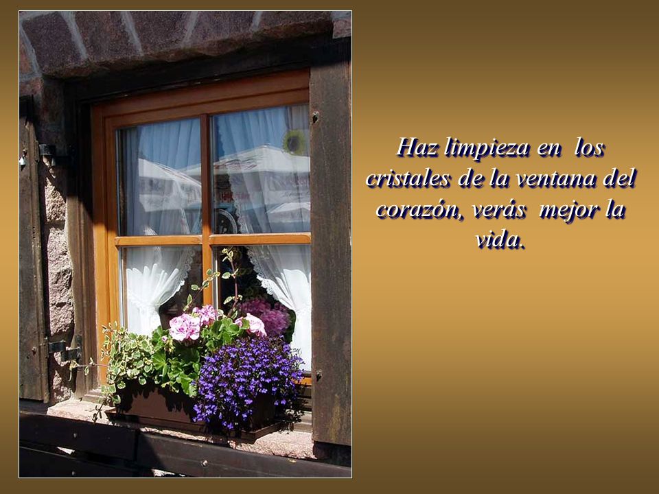 Haz limpieza en los cristales de la ventana del corazón, verás mejor la vida.